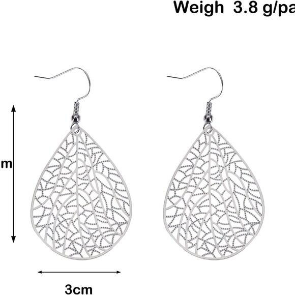 Teardrop Filigree Earrings For Women, Dangle Drop Earrings Trendy Leaf Earrings - Picture 5 of 6